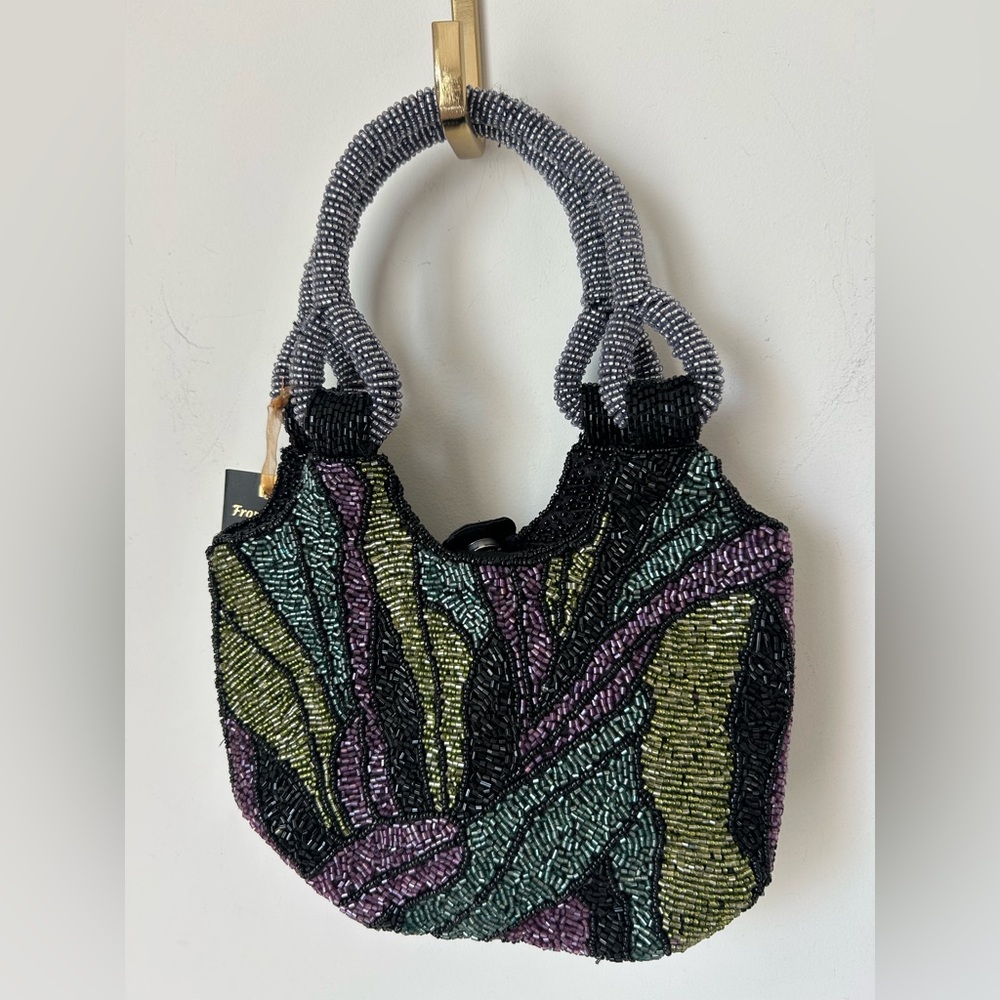 Beaded Black Green Purple bag - Picture 3 of 4